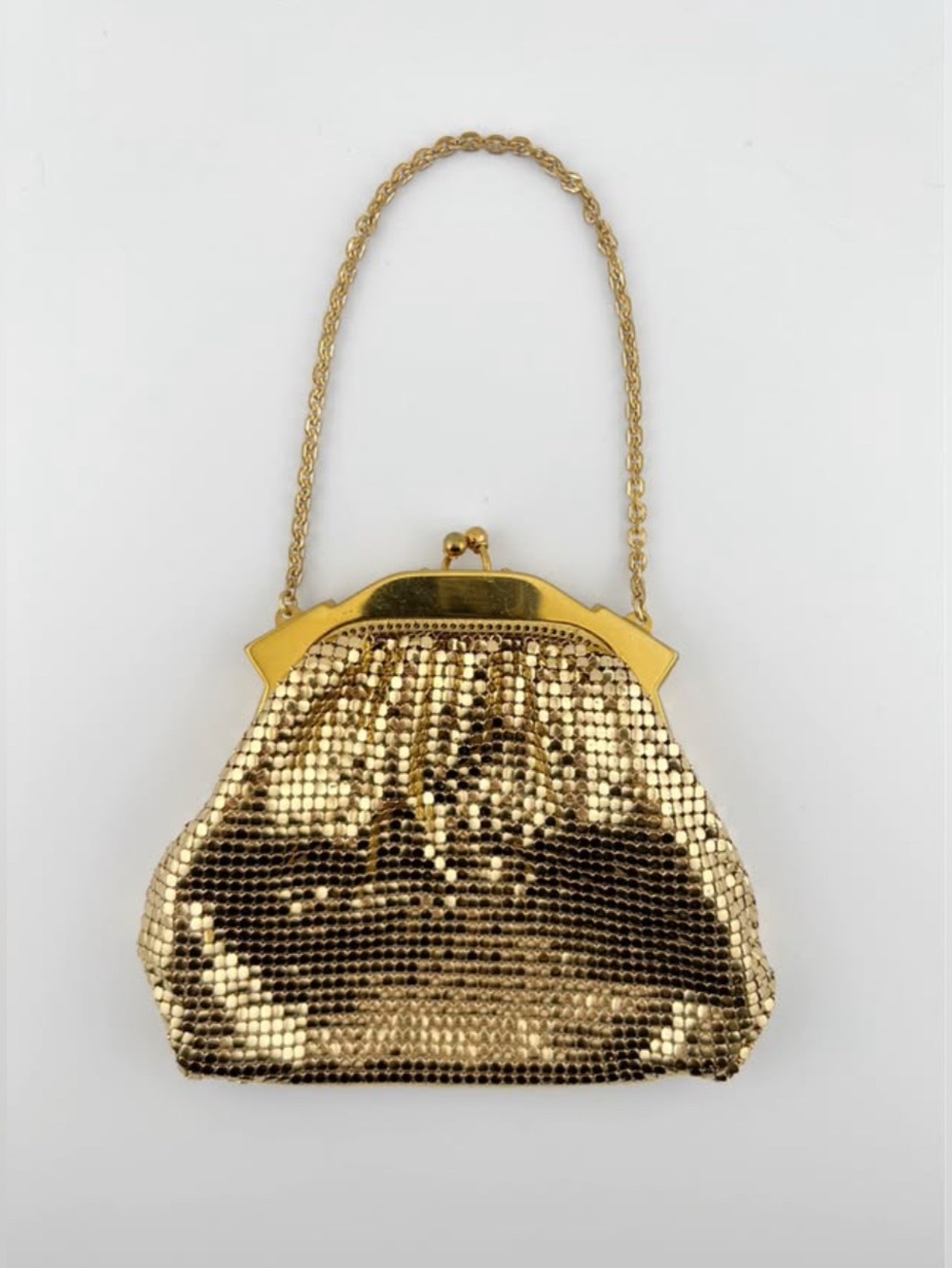 Vintage 1949 Whiting Davis Gold Metal Mesh Purse 2843 Original Box Clutch Chain